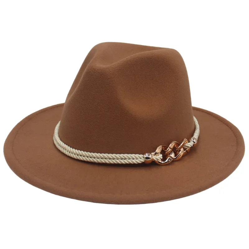 Classic Wide Brim Felt Hats Outdoor British Style Fedora Unisex Casual Trilby Hats Women Dress Hat With Metal Chain Men Jazz Hat
Classic Wide Brim Felt Hats Outdoor British Style Fedora Unisex Casual Trilby Hats Women Dress Hat With Metal Chain Men Jazz Hat