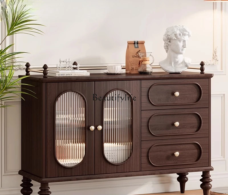 French retro solid wood dining side cabinet American black walnut Xuan storage side cabinet
French retro solid wood dining side cabinet American black walnut Xuan storage side cabinet
