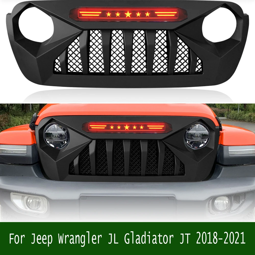 For Jeep Wrangler JL Gladiator JT 2018-2021 Accessories Offroad Bumper Grille Cover with Light Front Mesh Grill Racing Grills
For Jeep Wrangler JL Gladiator JT 2018-2021 Accessories Offroad Bumper Grille Cover with Light Front Mesh Grill Racing Grills