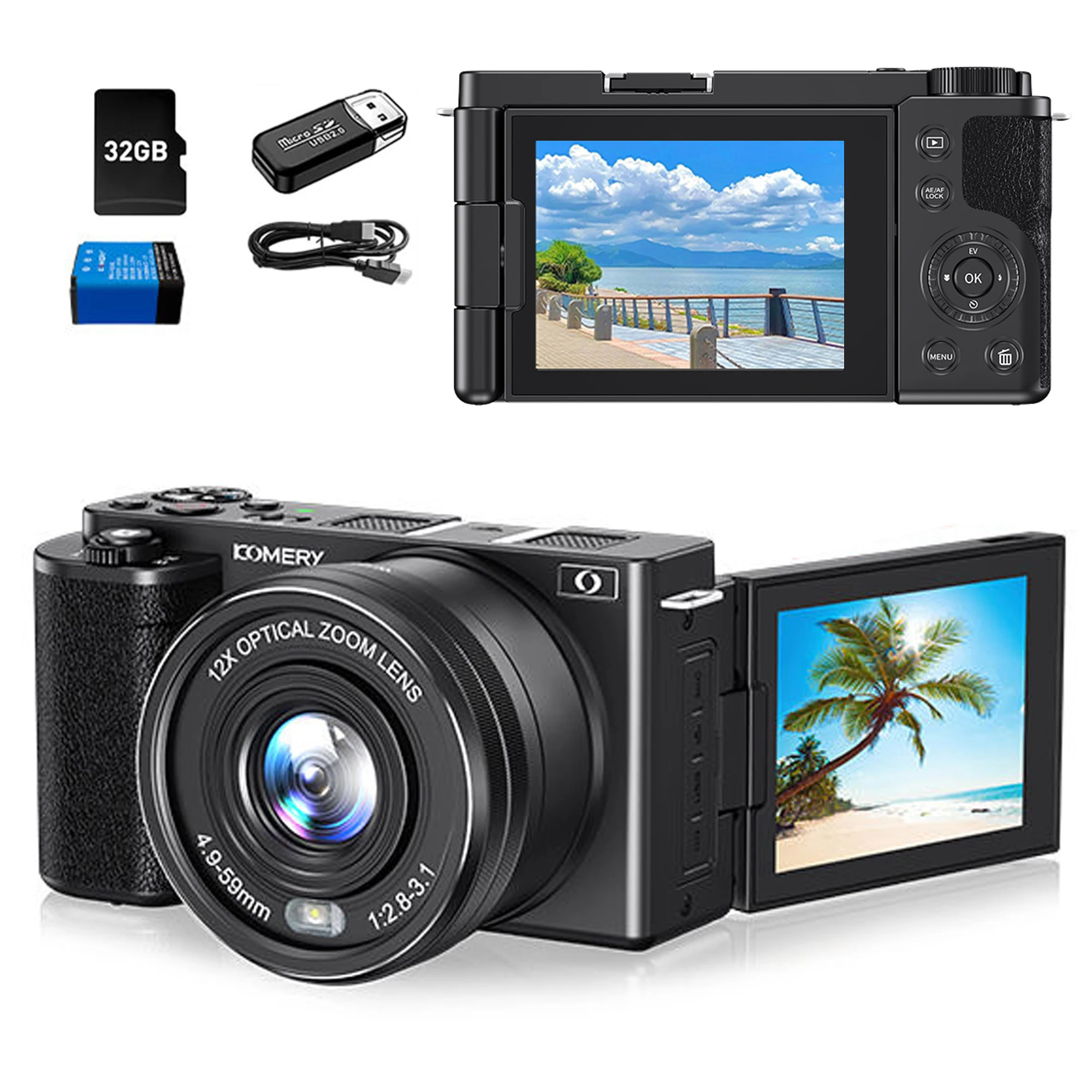 5K HD Digital Cameras for Photography 12X Optical Zoom Video Auto Focus Anti-Shake 72MP Compact Vlogging Camera 270° Flip Screen
5K HD Digital Cameras for Photography 12X Optical Zoom Video Auto Focus Anti-Shake 72MP Compact Vlogging Camera 270° Flip Screen
