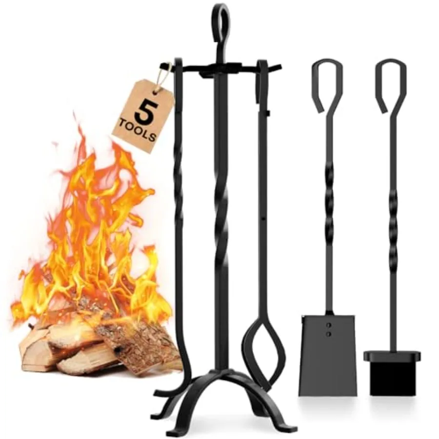 Fireplace Tools 5 Pcs 32-Inch Wrought Iron Fireplace Tools Set with Ergonomic Handle Fire Poker Tong Shovel Brush Stand for Out
Fireplace Tools 5 Pcs 32-Inch Wrought Iron Fireplace Tools Set with Ergonomic Handle Fire Poker Tong Shovel Brush Stand for Out