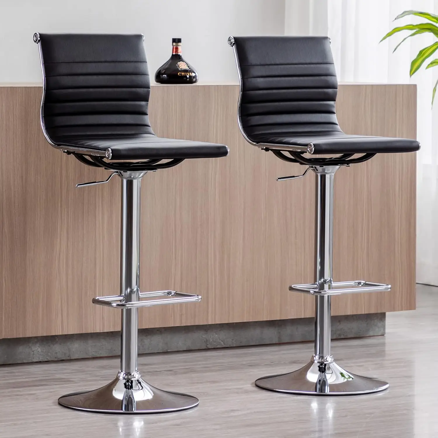 Metal Bar Stools Chairs Set of 2 Height Adjustable Barstools Modern Black PU Leather Armless Counter Stool with Chrome Base f
Metal Bar Stools Chairs Set of 2 Height Adjustable Barstools Modern Black PU Leather Armless Counter Stool with Chrome Base f