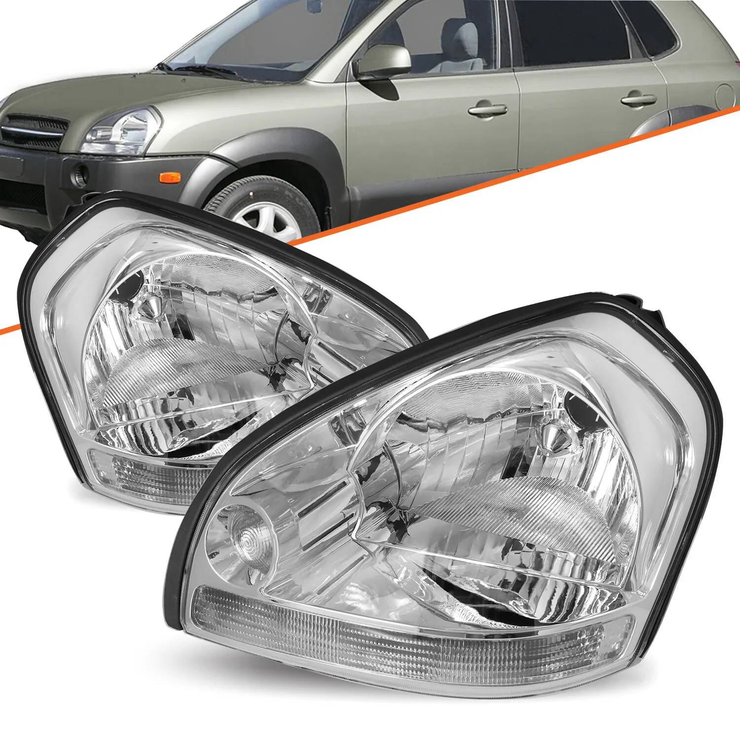 Fit 2005-2009 Hyundai Tucson Headlights Halogen Headlamp Chrome Left and Right
Fit 2005-2009 Hyundai Tucson Headlights Halogen Headlamp Chrome Left and Right