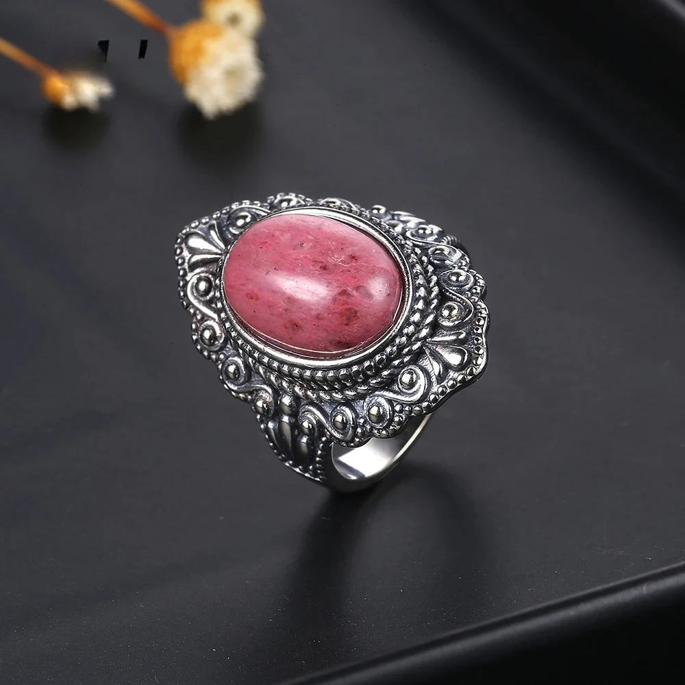 925 Sterling Silver Natural Rhodochrosite Rings for Women Vintage Jewelry High Quality Large Stone Ring Fine Wedding Gifts
925 Sterling Silver Natural Rhodochrosite Rings for Women Vintage Jewelry High Quality Large Stone Ring Fine Wedding Gifts