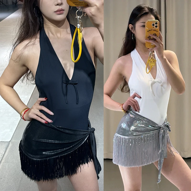 Summer Latin Dance Clothes Women Halter Neck White Black Bodysuit Tassel Skirt ChaCha Rumba Dance Wear Practice Clothing NV26857
Summer Latin Dance Clothes Women Halter Neck White Black Bodysuit Tassel Skirt ChaCha Rumba Dance Wear Practice Clothing NV26857