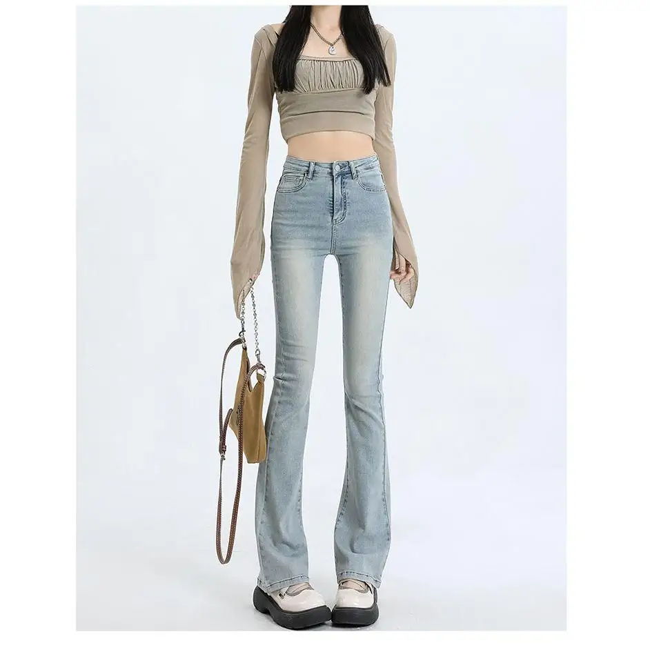 Light Blue High Waist Bell Bottom Jeans Women's Elastic Slim Fit Denim Pants Spring Autumn Seasonal Fashion Casual Style
Light Blue High Waist Bell Bottom Jeans Women's Elastic Slim Fit Denim Pants Spring Autumn Seasonal Fashion Casual Style