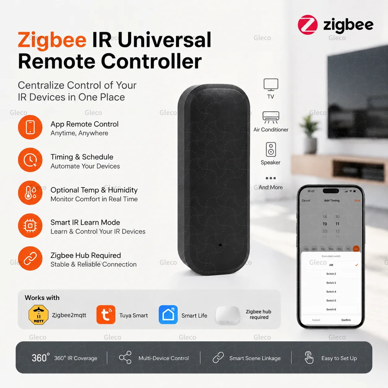 Universal Zigbee IR Blaster Remote Controller With Temperature Humidity Sensor 2MQTT TUYA APP Control For AC TV Smart Home Scene
Universal Zigbee IR Blaster Remote Controller With Temperature Humidity Sensor 2MQTT TUYA APP Control For AC TV Smart Home Scene