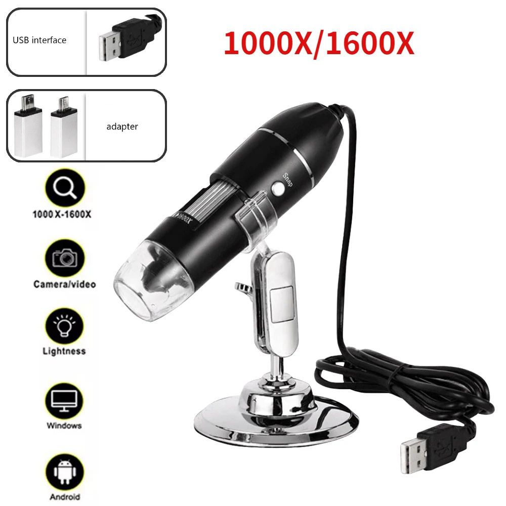 Digital Microscope Camera 1600X 3in1 Type-C USB Portable Electronic Microscope For Soldering LED Magnifier For Cell Phone Repair
Digital Microscope Camera 1600X 3in1 Type-C USB Portable Electronic Microscope For Soldering LED Magnifier For Cell Phone Repair