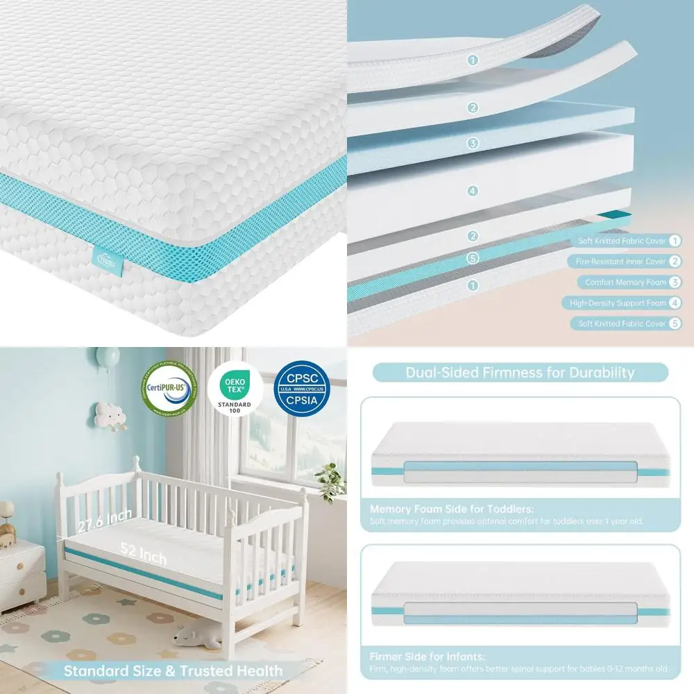 Breathable Dual-Sided Memory Foam Toddler Crib Mattress, 52 x 27.6 x 6, Washable Cover
Breathable Dual-Sided Memory Foam Toddler Crib Mattress, 52 x 27.6 x 6, Washable Cover