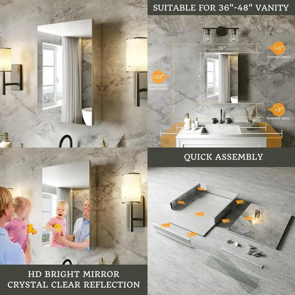 Aluminum Framed 16x24 Inch Mirrored Medicine Cabinet for Surface or Recessed Installation
Aluminum Framed 16x24 Inch Mirrored Medicine Cabinet for Surface or Recessed Installation