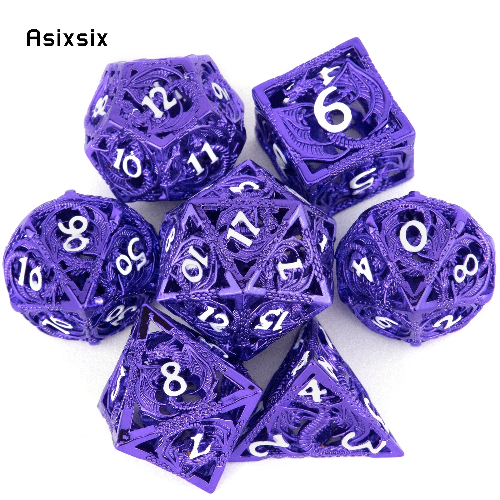 7 Pcs Purple White Dragon Metal Dice Hollow Metal Polyhedral Dice Set Suitable For Role-Playing Dice PropBoard Game Gift
7 Pcs Purple White Dragon Metal Dice Hollow Metal Polyhedral Dice Set Suitable For Role-Playing Dice PropBoard Game Gift