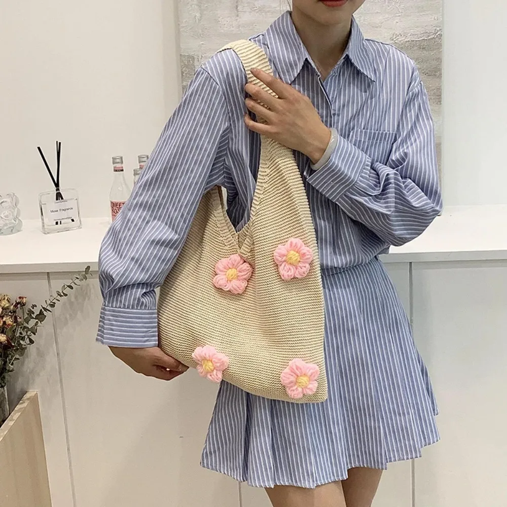 Sweet Knitted Crochet Handbag Flower Breathable Woven Tote Bag Solid Color Lightweight Shopping Shoulder Bag School
Sweet Knitted Crochet Handbag Flower Breathable Woven Tote Bag Solid Color Lightweight Shopping Shoulder Bag School