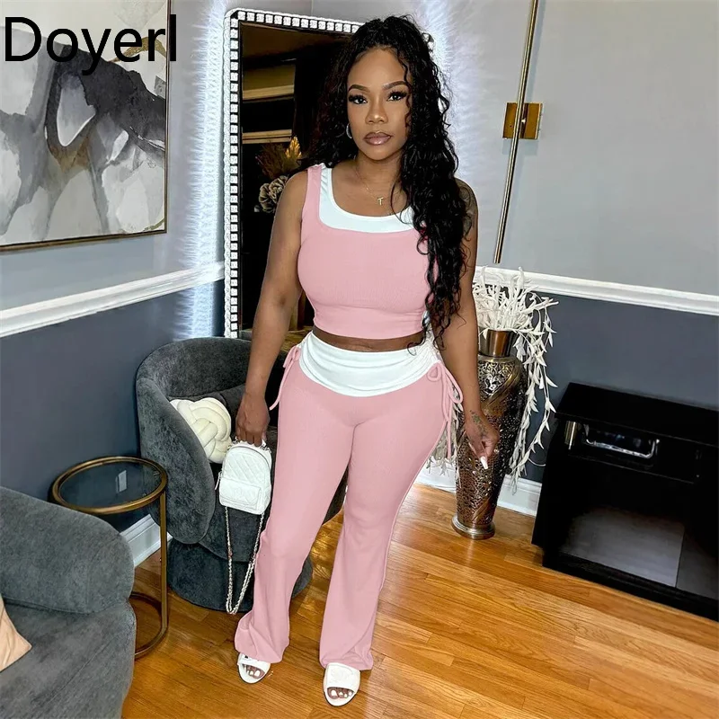 Sports Workout Two Piece Set Woman Tracksuit Casual Patchwork Tank Sleeveless Crop Top and Flare Pants Sweat Suit Ensemble Femme
Sports Workout Two Piece Set Woman Tracksuit Casual Patchwork Tank Sleeveless Crop Top and Flare Pants Sweat Suit Ensemble Femme