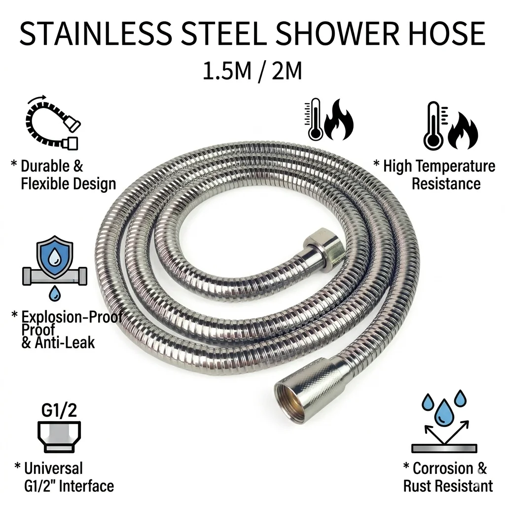 Stainless Steel Shower Hose1.5/2m, High Temperature Resistant Bathroom Shower Pipe Extension Bathroom Accessories
Stainless Steel Shower Hose1.5/2m, High Temperature Resistant Bathroom Shower Pipe Extension Bathroom Accessories