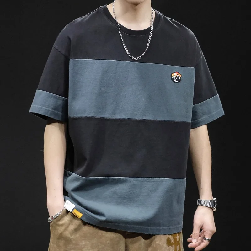 Striped short-sleeved T-shirt men's half-sleeved fashion brand big size summer new men's heavy plus fat plus T-shirt
Striped short-sleeved T-shirt men's half-sleeved fashion brand big size summer new men's heavy plus fat plus T-shirt