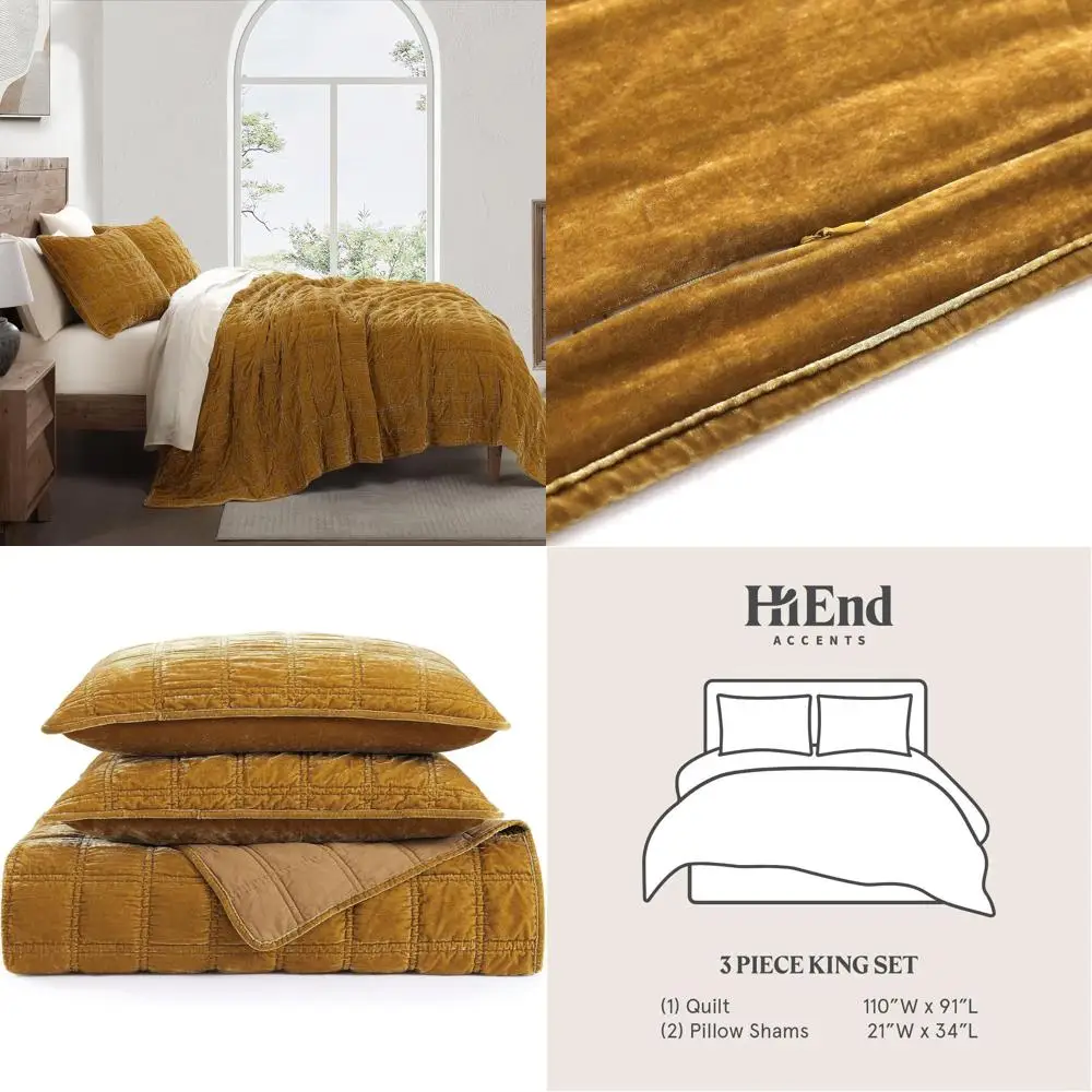 Silk Velvet Double Box Stitch Quilt Set, King, Classic Chic Rustic Elegant Bedding, Lightweight
Silk Velvet Double Box Stitch Quilt Set, King, Classic Chic Rustic Elegant Bedding, Lightweight