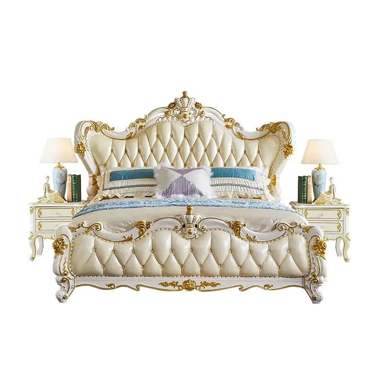 European leather, double solid wood crown carved bed
European leather, double solid wood crown carved bed