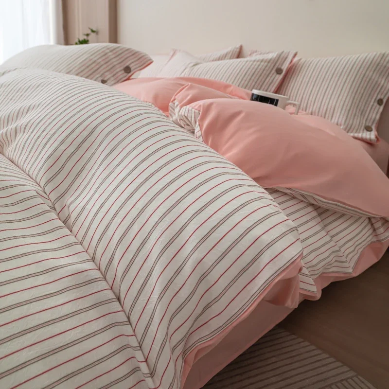 2024 new yarn-dyed small jacquard striped washed cotton simple bedding high-end button bed four-piece set
2024 new yarn-dyed small jacquard striped washed cotton simple bedding high-end button bed four-piece set