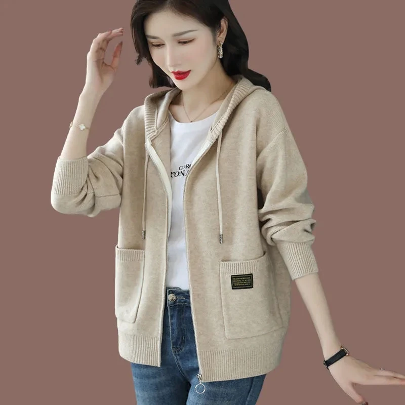 Women Hooded Knitted Cardigan Spring Autumn Large Size Casual Zipper Sweater Coat Korean Fashion Knitwear Female Tops 3XL Y1432
Women Hooded Knitted Cardigan Spring Autumn Large Size Casual Zipper Sweater Coat Korean Fashion Knitwear Female Tops 3XL Y1432