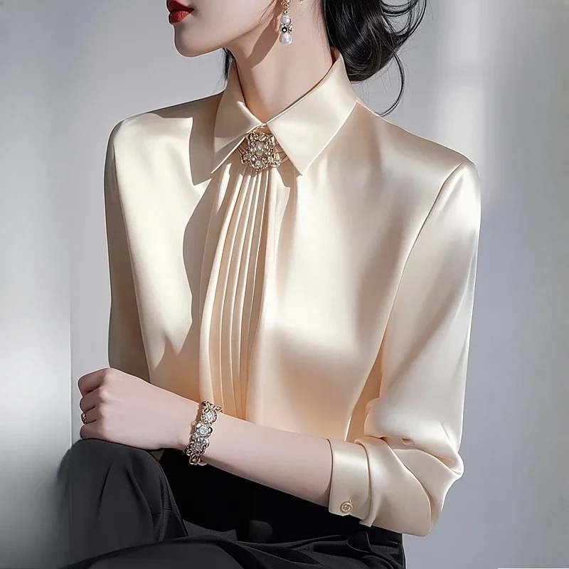 Satin Women's Blouses Korean Office Lady Shirts FASHION Loose Spring/Summer Vintage Clothing Solid Long Sleeve Women Tops
Satin Women's Blouses Korean Office Lady Shirts FASHION Loose Spring/Summer Vintage Clothing Solid Long Sleeve Women Tops