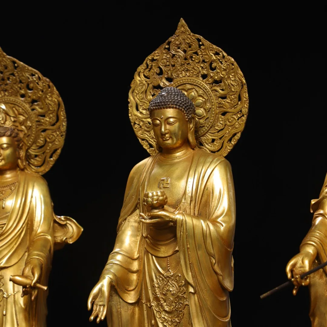 19"Old Bronze Gilded The three saints of the West Amitabha Buddha Guanyin Station Buddha Lotus Buddha Terrace Worship Hall
19"Old Bronze Gilded The three saints of the West Amitabha Buddha Guanyin Station Buddha Lotus Buddha Terrace Worship Hall