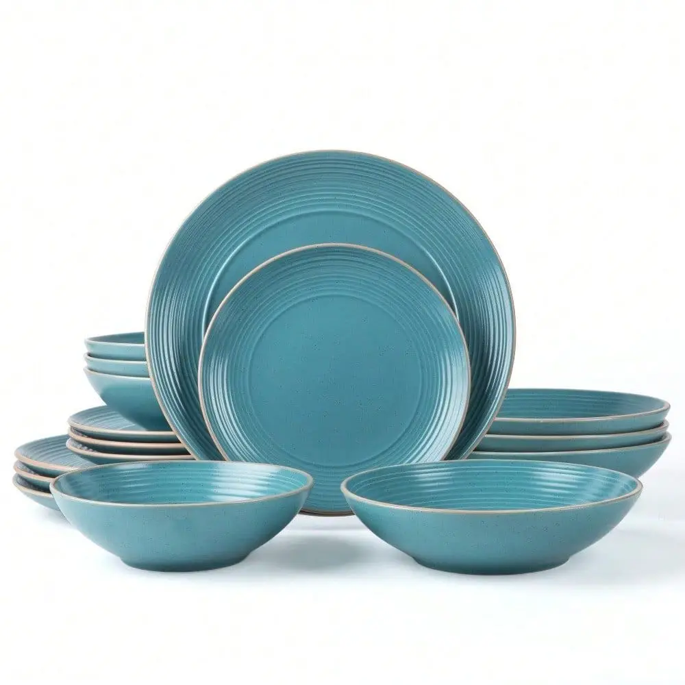Square Stoneware 16pc Double Bowl Dinnerware Set For 4, Dinner Plates, Side Plates, Cereal Bowls, Pasta Bowls Reactive Glaze Re
Square Stoneware 16pc Double Bowl Dinnerware Set For 4, Dinner Plates, Side Plates, Cereal Bowls, Pasta Bowls Reactive Glaze Re