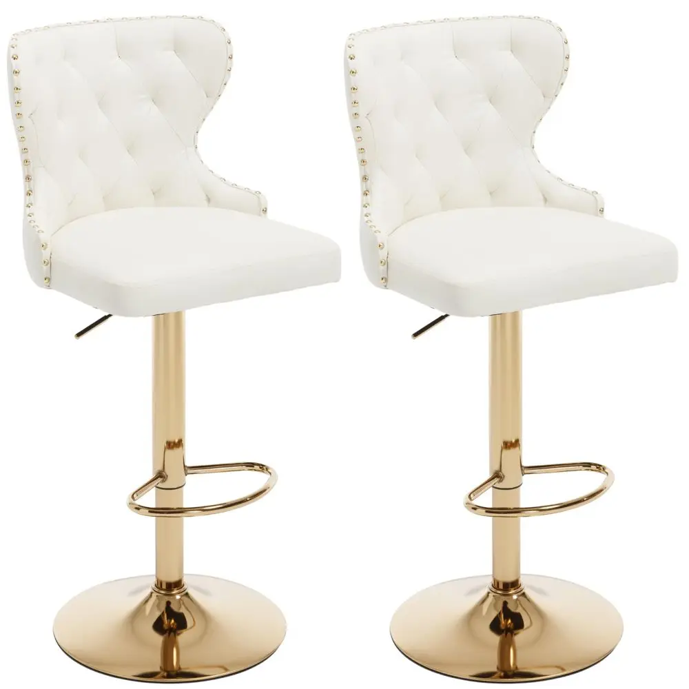 of 2 Adjustable Swivel Bar Stools,Faux Leather Upholstered Counter Height Chairs with Nailhead Trim, Gold Footrest, and High Ba
of 2 Adjustable Swivel Bar Stools,Faux Leather Upholstered Counter Height Chairs with Nailhead Trim, Gold Footrest, and High Ba