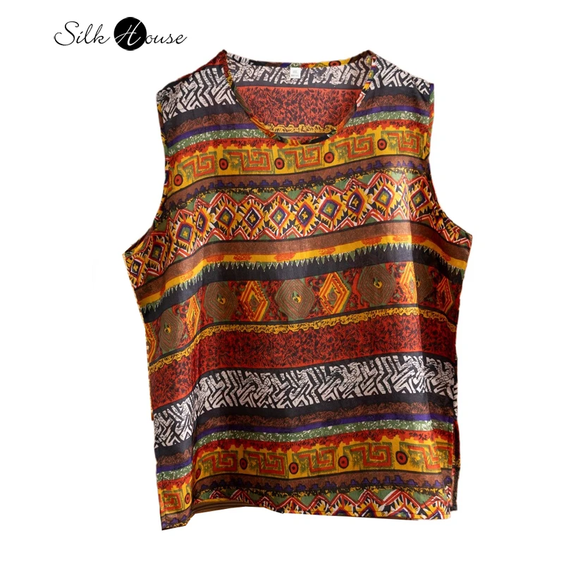 Women's Summer Casual New Vest 100% Natural Mulberry Silk Electric Spinning Round Neck Sleeveless Retro Printed Tank Top
Women's Summer Casual New Vest 100% Natural Mulberry Silk Electric Spinning Round Neck Sleeveless Retro Printed Tank Top