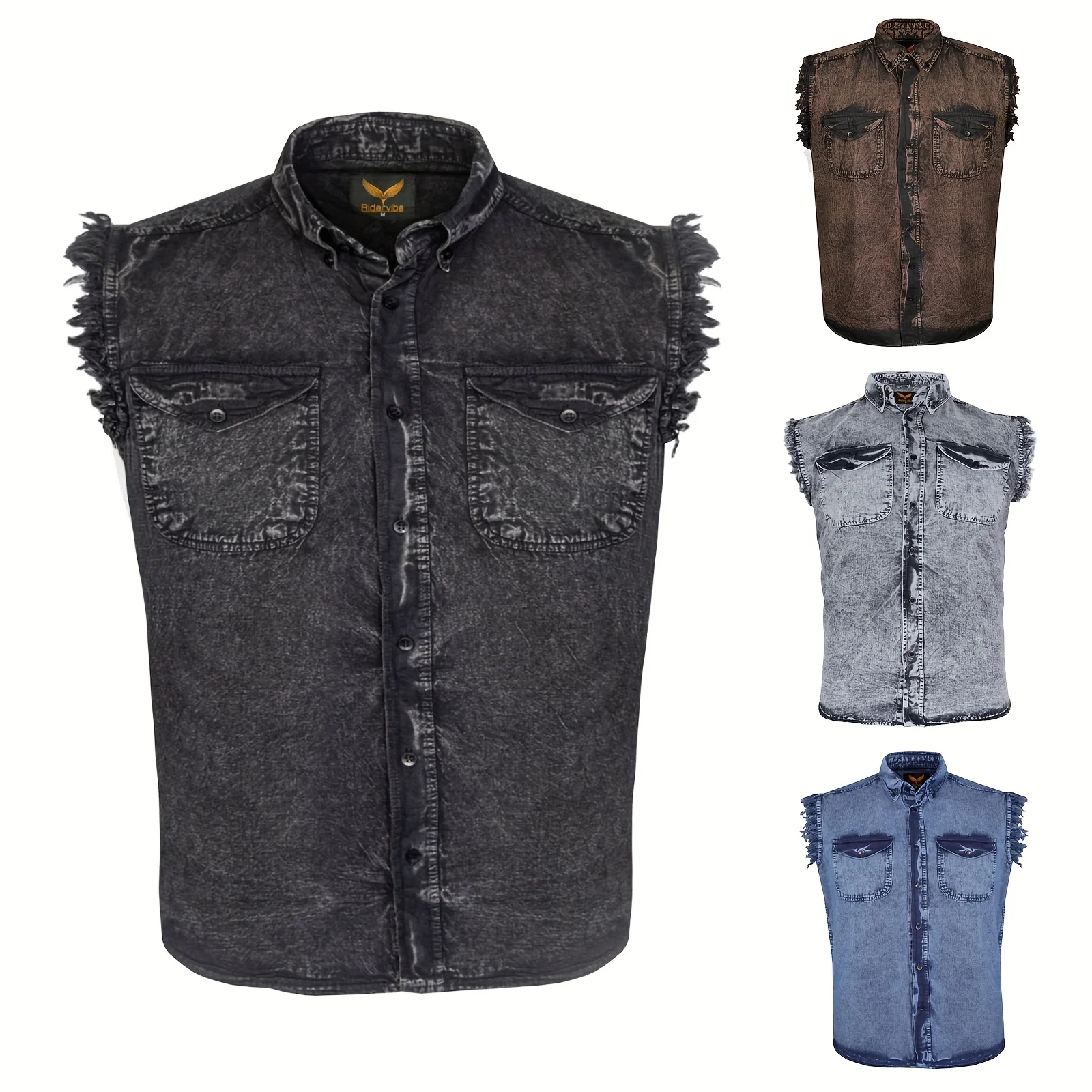 Men's Casual Sleeveless Shirt - All-Season Comfort, Frayed Sleeves, Stonewash Cotton Shirt, Single-Breasted Button-Up with Fringe Hem, Regular Fit for Streetwear, Beach & Vacation, Beach Attire, Streetstyle Apparel, Stretch Fabric
Men's Casual Sleeveless Shirt - All-Season Comfort, Frayed Sleeves, Stonewash Cotton Shirt, Single-Breasted Button-Up with Fringe Hem, Regular Fit for Streetwear, Beach & Vacation, Beach Attire, Streetstyle Apparel, Stretch Fabric