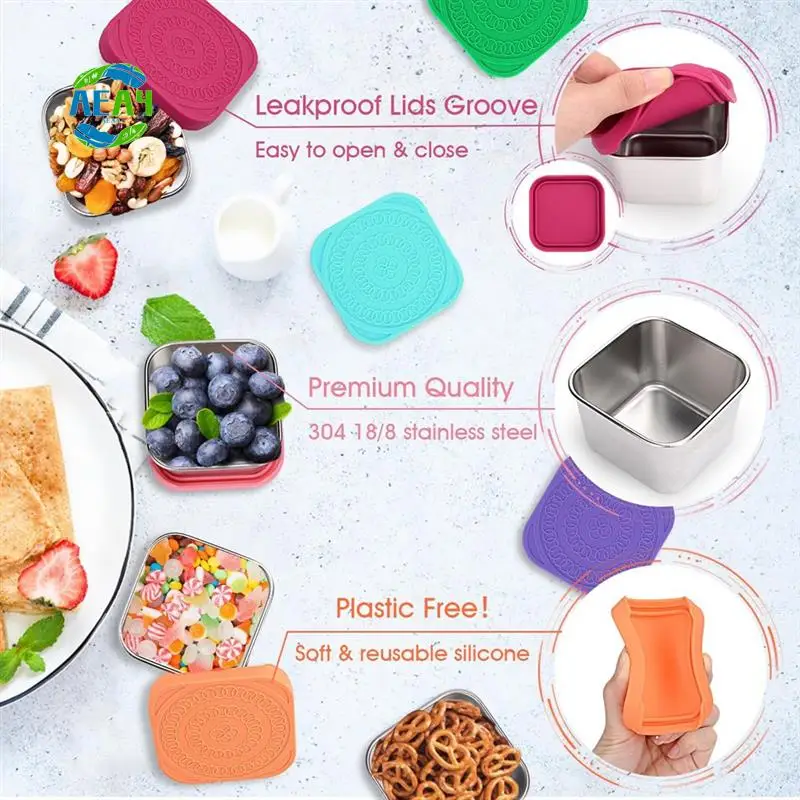 AEA4-6 PCS Snack Containers, 6Oz Metal Sauce Food Storage Box Containers Stainless Steel + Silicone With Silicone Lids
AEA4-6 PCS Snack Containers, 6Oz Metal Sauce Food Storage Box Containers Stainless Steel + Silicone With Silicone Lids