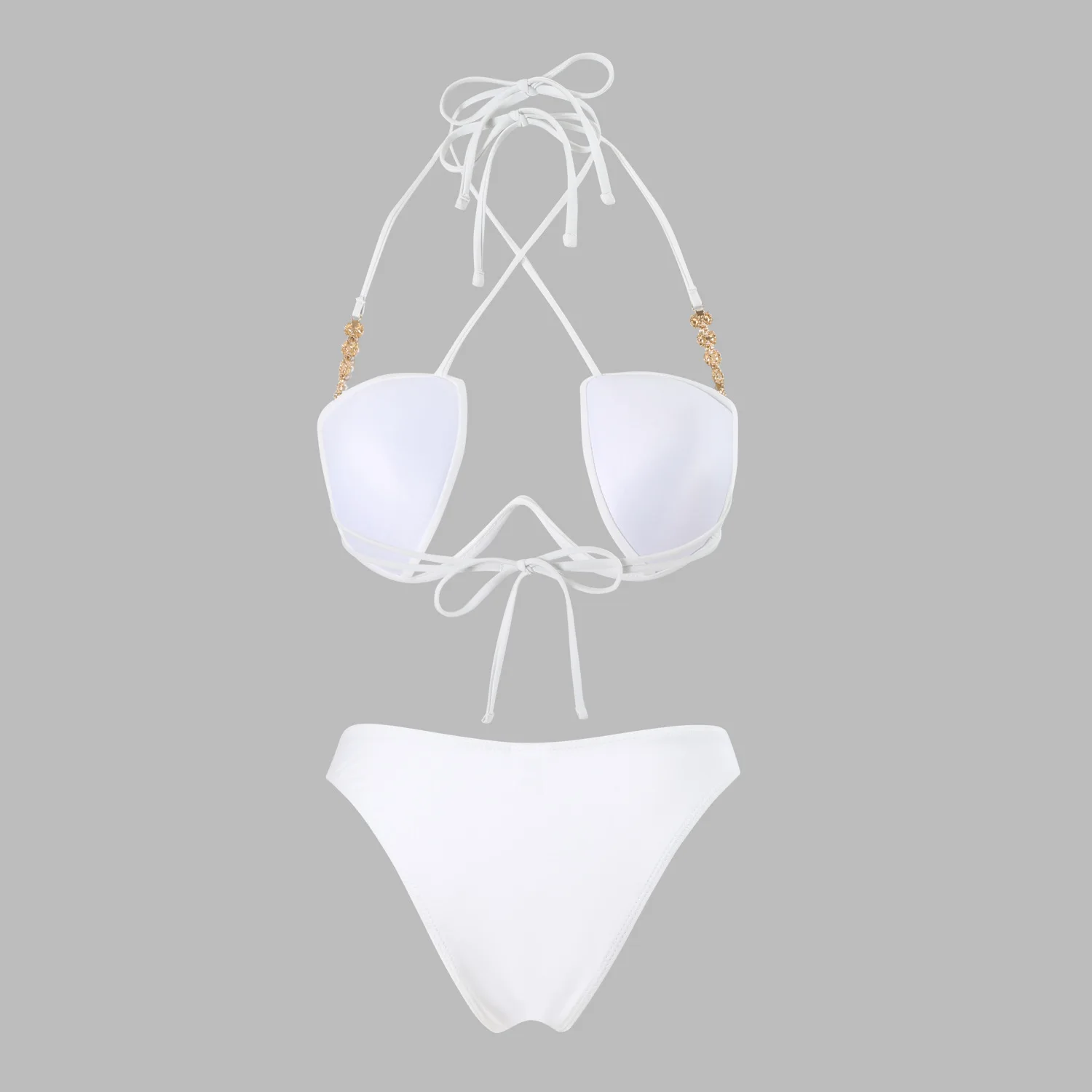 White Swimsuit Women Neck-mounted Cross Split Swimsuit Metal Decor Low Cut Beachwear Summer 2025 New Holiday Sexy Biquini
White Swimsuit Women Neck-mounted Cross Split Swimsuit Metal Decor Low Cut Beachwear Summer 2025 New Holiday Sexy Biquini