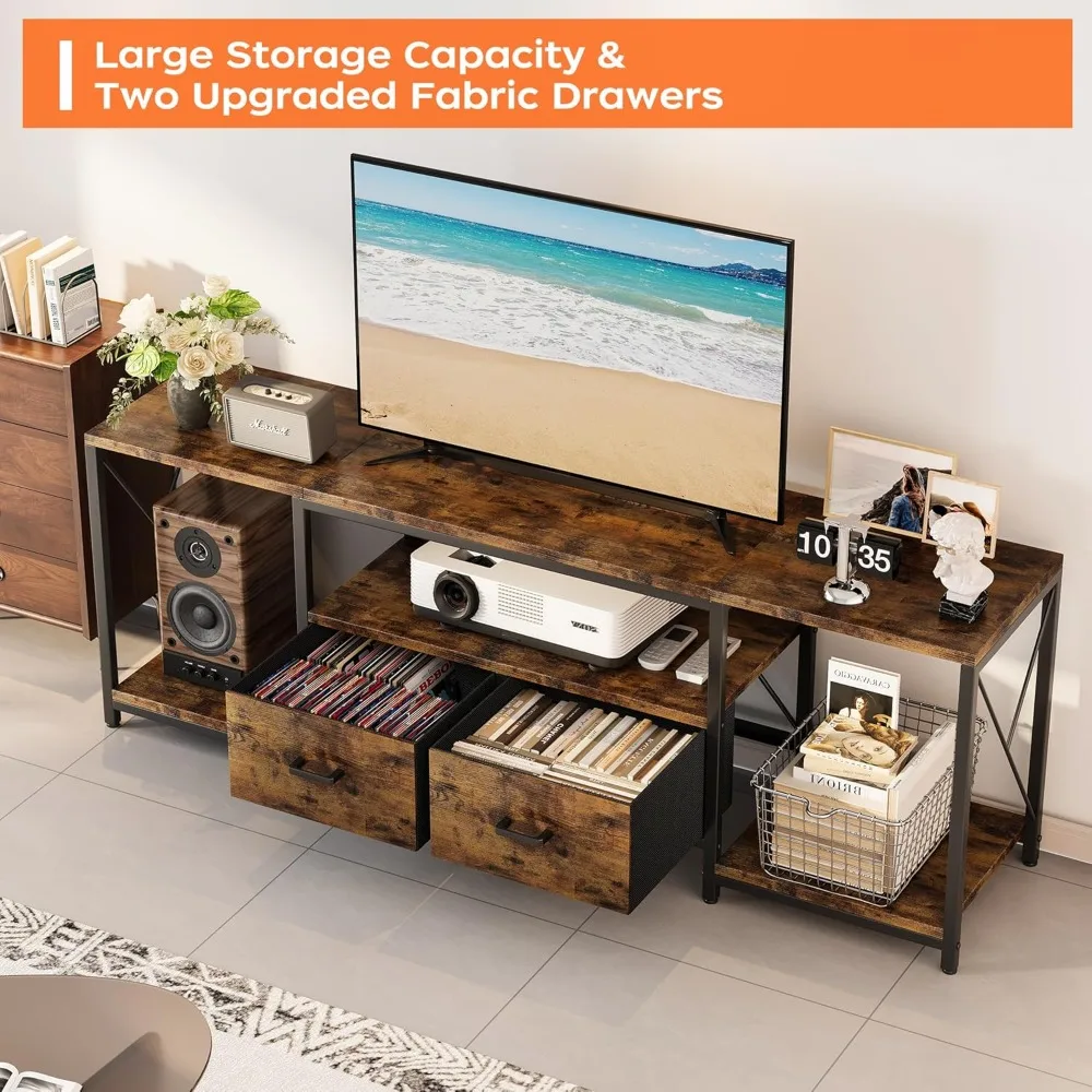 TV Stand for TVs up to 75 Inch, Entertainment Center with Fabric Drawers, TV Media Console Table with Open Storage Shelves for
TV Stand for TVs up to 75 Inch, Entertainment Center with Fabric Drawers, TV Media Console Table with Open Storage Shelves for