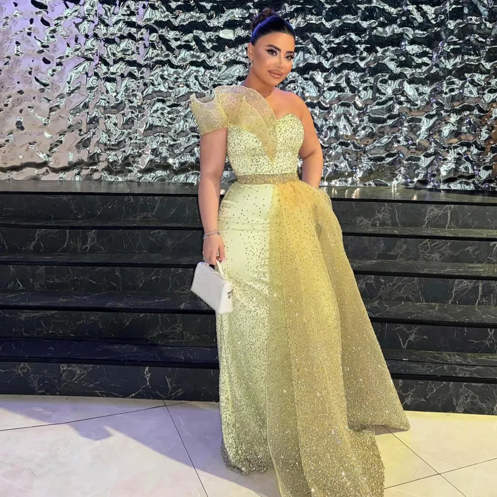 Customized Beaded Embellished Evening Dress with Detachable Train One Shoulder Mermaid Special Occasion Gown
Customized Beaded Embellished Evening Dress with Detachable Train One Shoulder Mermaid Special Occasion Gown