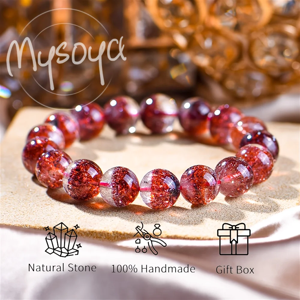 Высококачественный натуральный браслет MYSOYA из бразильского золотого клубничного кварца Super Seven с подарочной коробкой, подарок на день рождения, подарок на День святого Валентина
Высококачественный натуральный браслет MYSOYA из бразильского золотого клубничного кварца Super Seven с подарочной коробкой, подарок на день рождения, подарок на День святого Валентина