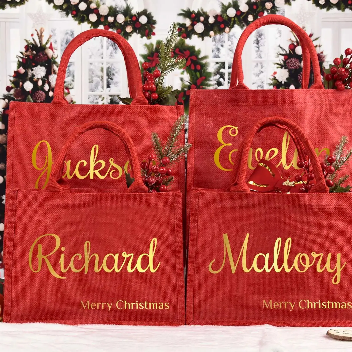 Custom Name Red Christmas Jute Gift Bag Personalised Party Tote Holiday Sack for Festive Celebrations
Custom Name Red Christmas Jute Gift Bag Personalised Party Tote Holiday Sack for Festive Celebrations