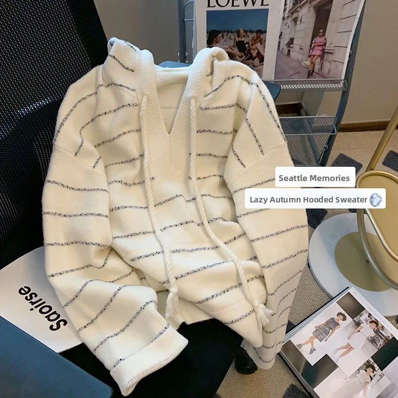 Women's Hooded Stripe Sweater Autumn Winter New Lazy Style Soft Cozy High-End Feeling Outerwear Korean Loose Fit Long Sleeve
Women's Hooded Stripe Sweater Autumn Winter New Lazy Style Soft Cozy High-End Feeling Outerwear Korean Loose Fit Long Sleeve