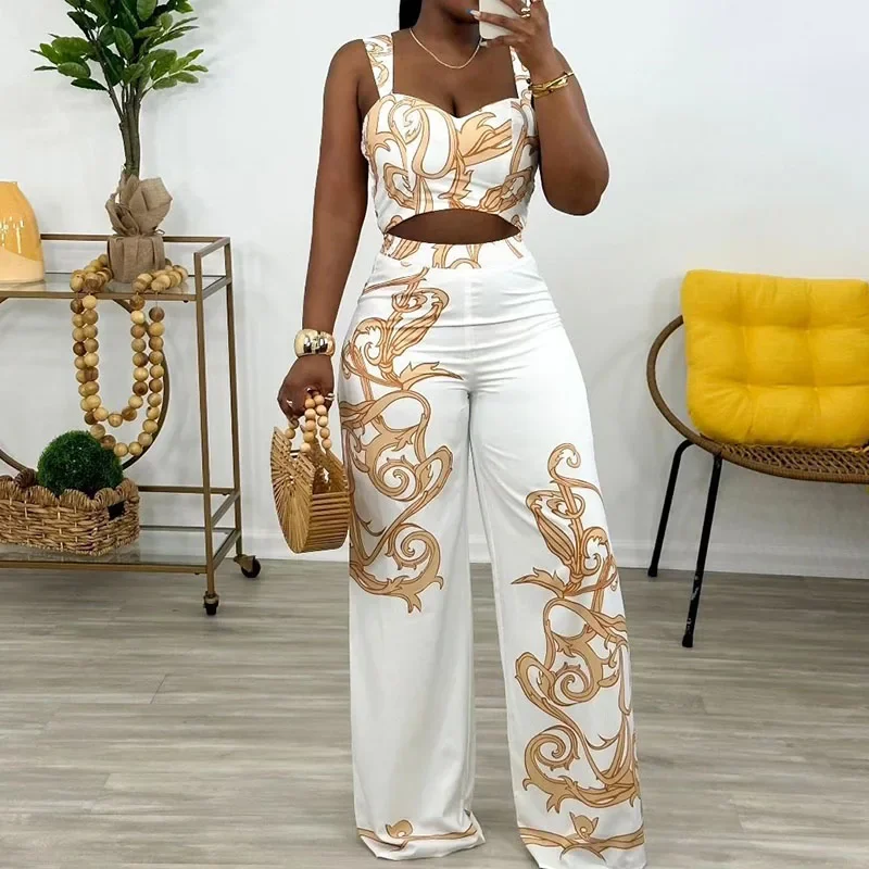 Винтажный комплект из двух предметов с принтом для женской одежды, элегантный укороченный топ на тонких бретельках и широкие брюки, одинаковые комплекты Клубная одежда
Винтажный комплект из двух предметов с принтом для женской одежды, элегантный укороченный топ на тонких бретельках и широкие брюки, одинаковые комплекты Клубная одежда