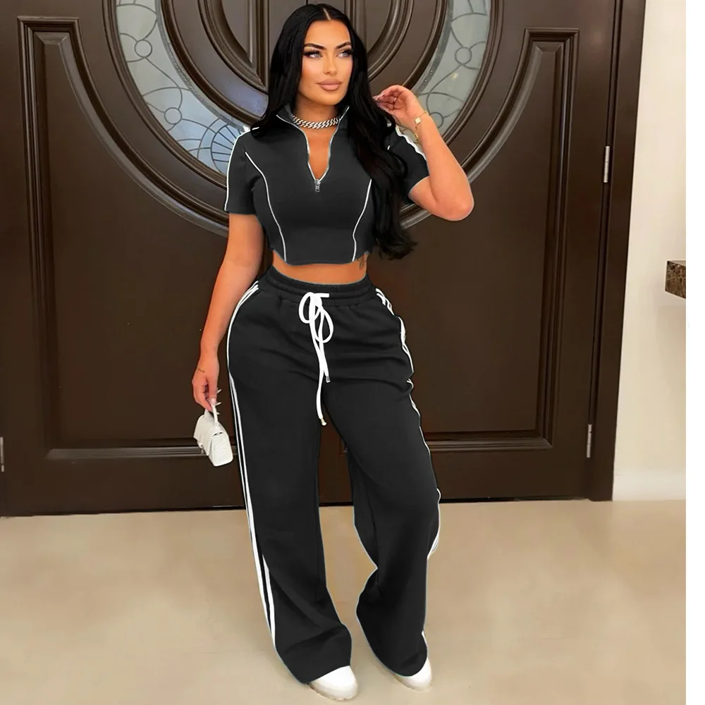 Fashion Casual Womens 2 Piece Outfit Set Summer Zipper Short Sleeved Sports T Shirt Stripe Splicing Long Pants Female Suit Red
Fashion Casual Womens 2 Piece Outfit Set Summer Zipper Short Sleeved Sports T Shirt Stripe Splicing Long Pants Female Suit Red