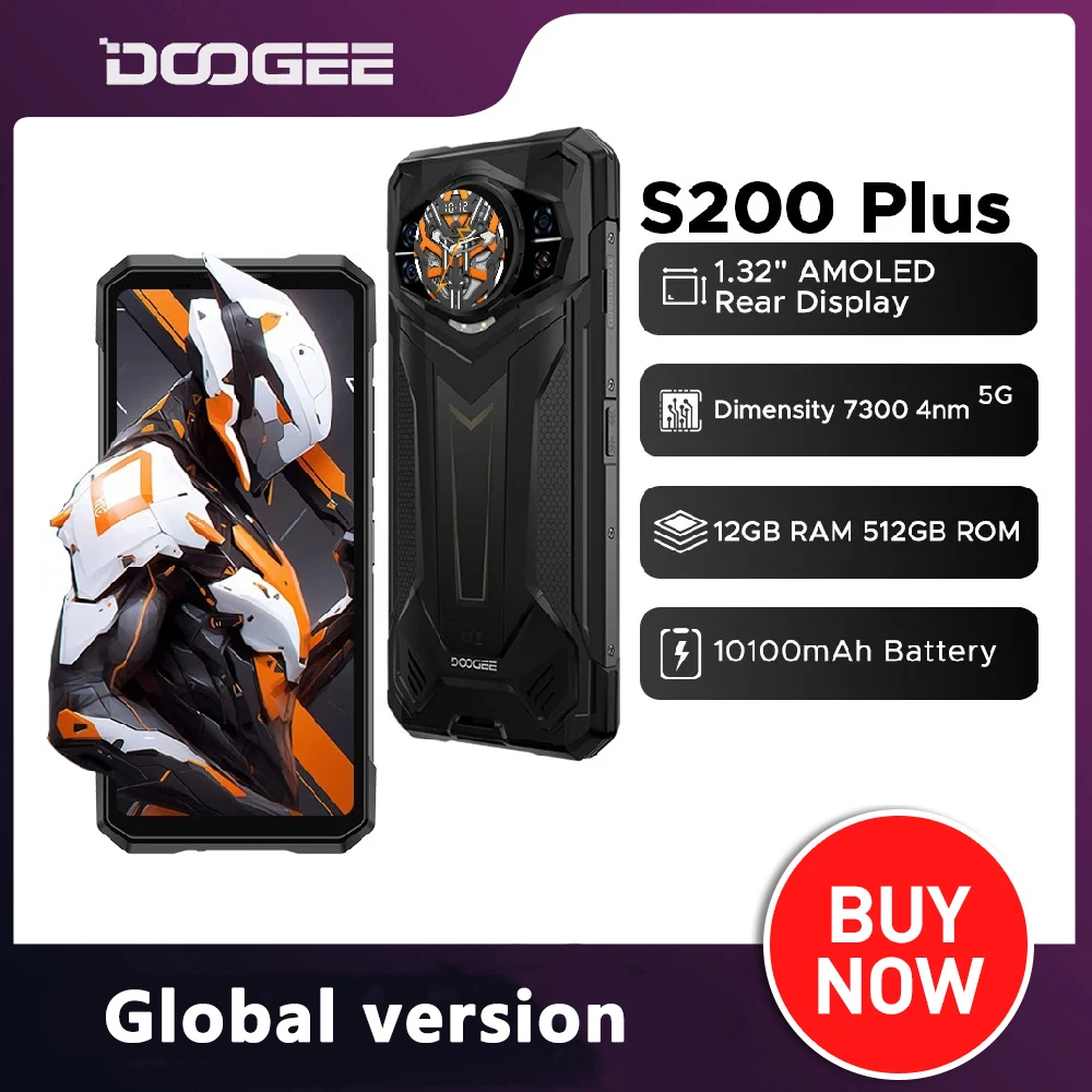 DOOGEE S200 Plus 5G AI Rugged Phone Dimensity 7300 1.32" Rear Display 12+512GB 6.72'' 10100mAh Battery Smartphone
DOOGEE S200 Plus 5G AI Rugged Phone Dimensity 7300 1.32" Rear Display 12+512GB 6.72'' 10100mAh Battery Smartphone