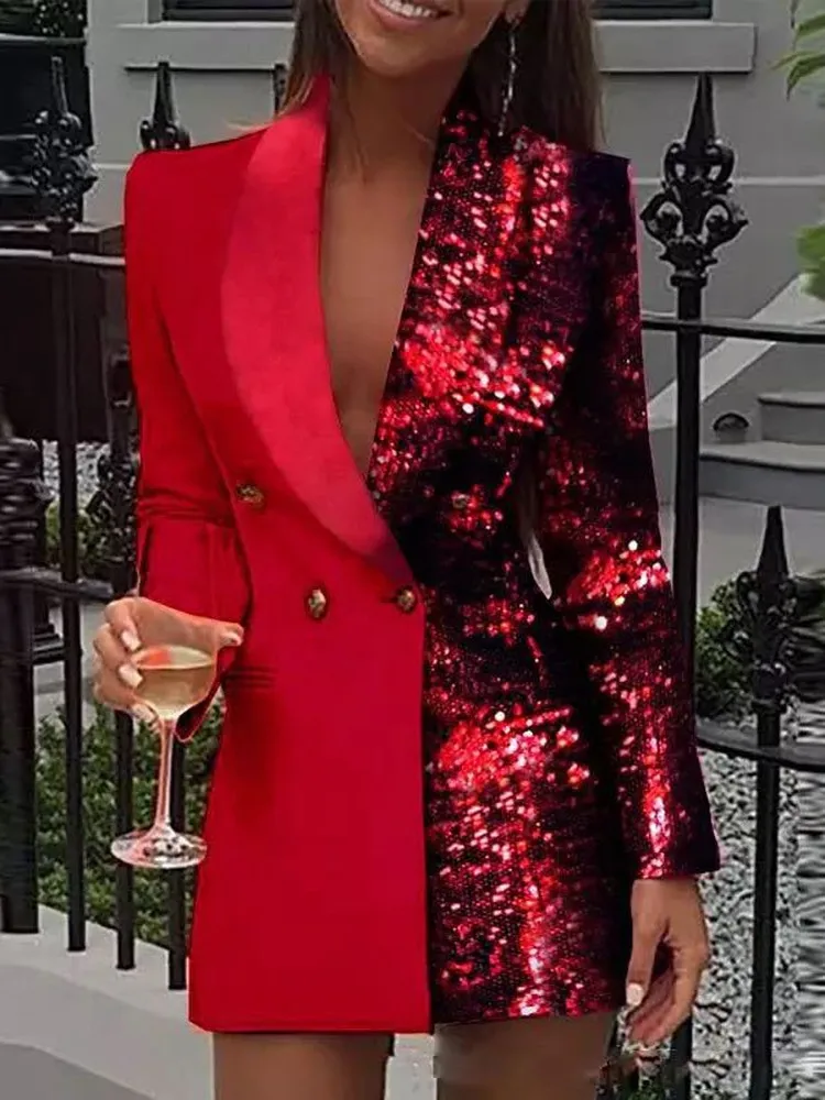 Deep V Color Patchwork Printed Double Color Suit High Waist Printed Polyester Spring Casual Women's Dress Commute Style
Deep V Color Patchwork Printed Double Color Suit High Waist Printed Polyester Spring Casual Women's Dress Commute Style