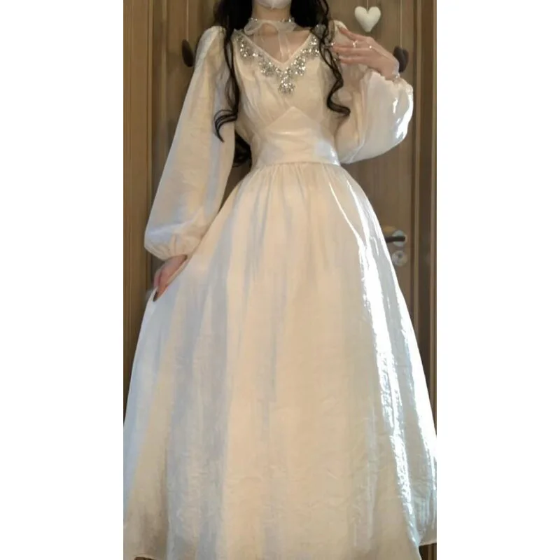 Elegant High Waist Long Sleeve Dress Women's Fashion Princess Style Dress Spring Autumn Season Cotton Material Midi Dress
Elegant High Waist Long Sleeve Dress Women's Fashion Princess Style Dress Spring Autumn Season Cotton Material Midi Dress