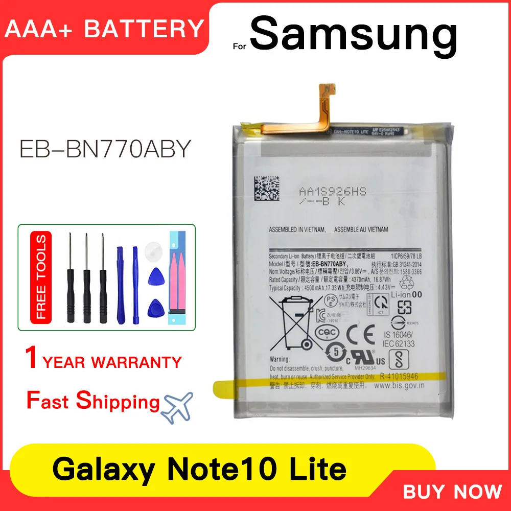 Genuine EB-BN770ABY Battery For Samsung Galaxy Note10 Lite Note 10 Lite Replacement Phone Battery 4500mAh Batteria+Tools
Genuine EB-BN770ABY Battery For Samsung Galaxy Note10 Lite Note 10 Lite Replacement Phone Battery 4500mAh Batteria+Tools