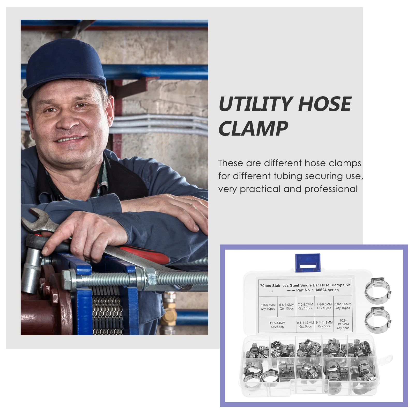 70pcs Stainless Steel Pipe Clamps 304 Heavy Duty Corrosion Resistant Hose Repair Crimp Ring for Pex Fittings Fuel Line Garden
70pcs Stainless Steel Pipe Clamps 304 Heavy Duty Corrosion Resistant Hose Repair Crimp Ring for Pex Fittings Fuel Line Garden