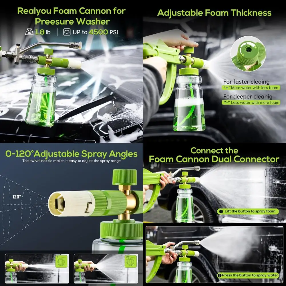 Foam Cannon with Dual Connector Accessory, Pressure Washer Accessories with 1/4 Inch Quick Connector, 5 Pressure Washer Nozzle T
Foam Cannon with Dual Connector Accessory, Pressure Washer Accessories with 1/4 Inch Quick Connector, 5 Pressure Washer Nozzle T