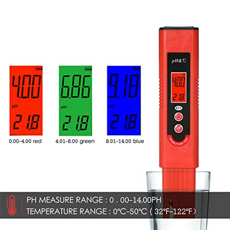 PH Meter Three-Color LCD Display PH Pen Automatic ATC Function 0-14 PH Measurement Range For Household Drinking, Pool
PH Meter Three-Color LCD Display PH Pen Automatic ATC Function 0-14 PH Measurement Range For Household Drinking, Pool