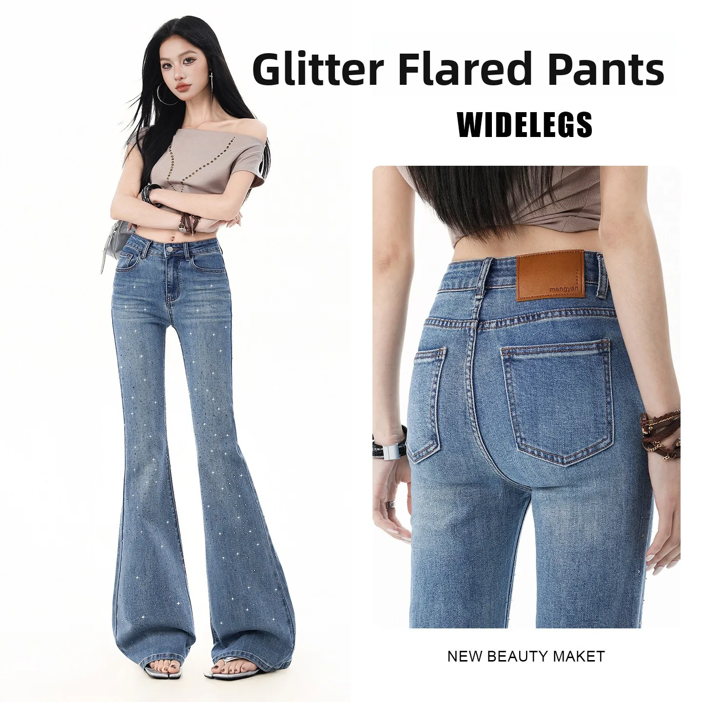 Flared Slim Fit High Waist Cotton Stretch Denim Jeans Women's Spring 2026 New Sle Glitter Hotfix Rhinestone Trendy Bootcut
Flared Slim Fit High Waist Cotton Stretch Denim Jeans Women's Spring 2026 New Sle Glitter Hotfix Rhinestone Trendy Bootcut