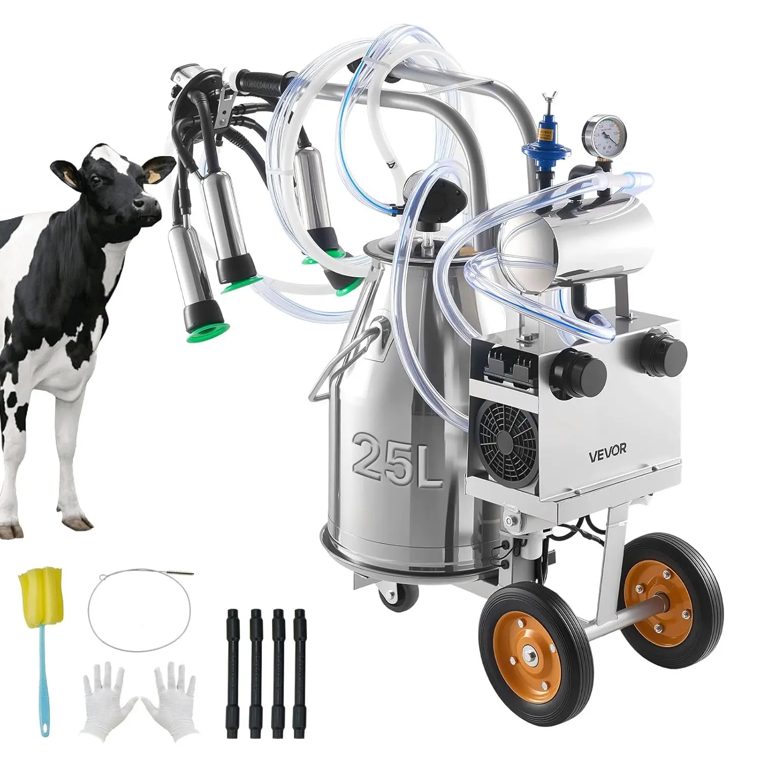VEVOR Electric Cow Milking Machine, 6.6 Gal / 25 L 304 Stainless Steel Bucket, Food-Grade Teat Cups and Silicone Hose, Strong Su
VEVOR Electric Cow Milking Machine, 6.6 Gal / 25 L 304 Stainless Steel Bucket, Food-Grade Teat Cups and Silicone Hose, Strong Su