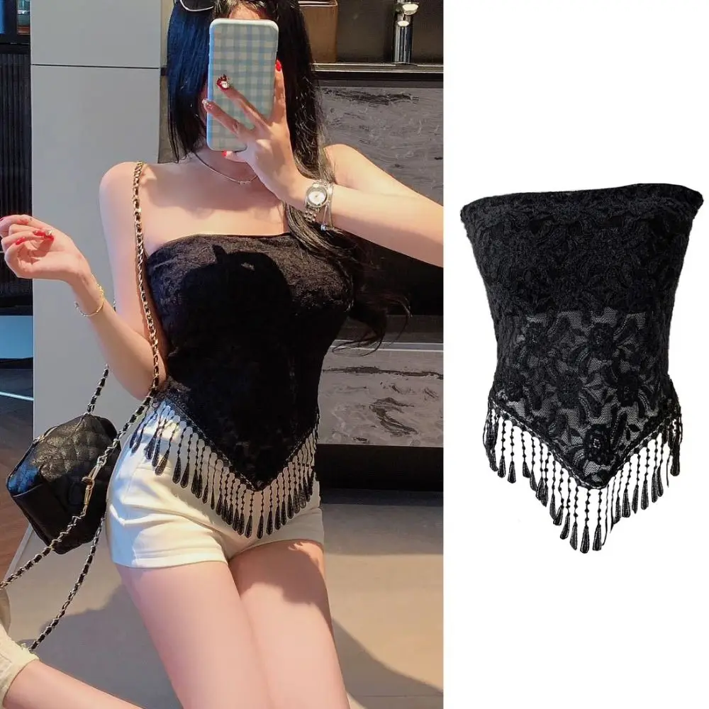 Tassel Lace Mesh Camisole Seamless Slim Fit Lace Crop Tube Top Off Shoulder Bottoming Shirt Sleeveless Vest with Pads
Tassel Lace Mesh Camisole Seamless Slim Fit Lace Crop Tube Top Off Shoulder Bottoming Shirt Sleeveless Vest with Pads