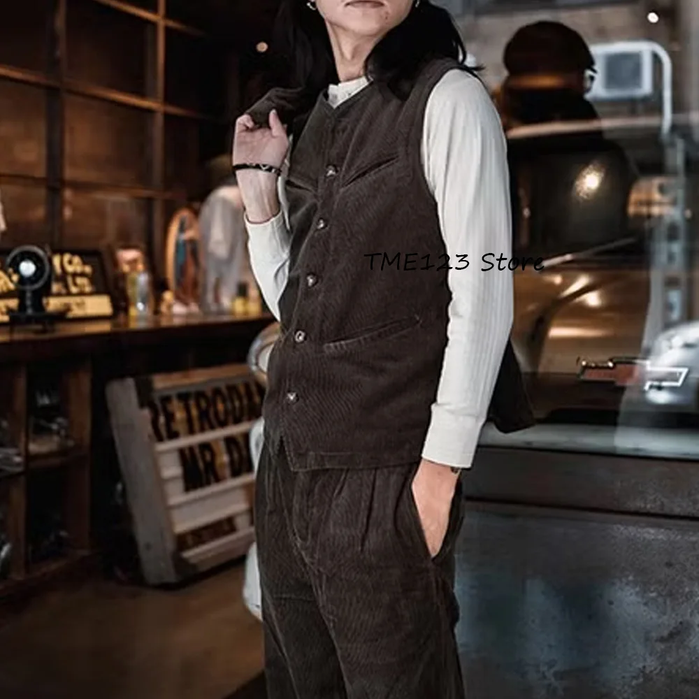 Костюм из вельветовой ткани, жилет, повседневный мужской классический жилет, прямые карманы, однобортный однобортный элегантный мужской жилет с v-образным вырезом, рабочий 
Костюм из вельветовой ткани, жилет, повседневный мужской классический жилет, прямые карманы, однобортный однобортный элегантный мужской жилет с v-образным вырезом, рабочий