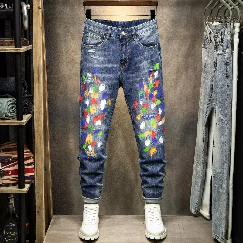 High Street Fashion Men Jeans Retro Blue Elastic Stretch Slim Fit Ripped Jeans Men Painted Designer Hip Hop Splashed Denim Pants
High Street Fashion Men Jeans Retro Blue Elastic Stretch Slim Fit Ripped Jeans Men Painted Designer Hip Hop Splashed Denim Pants